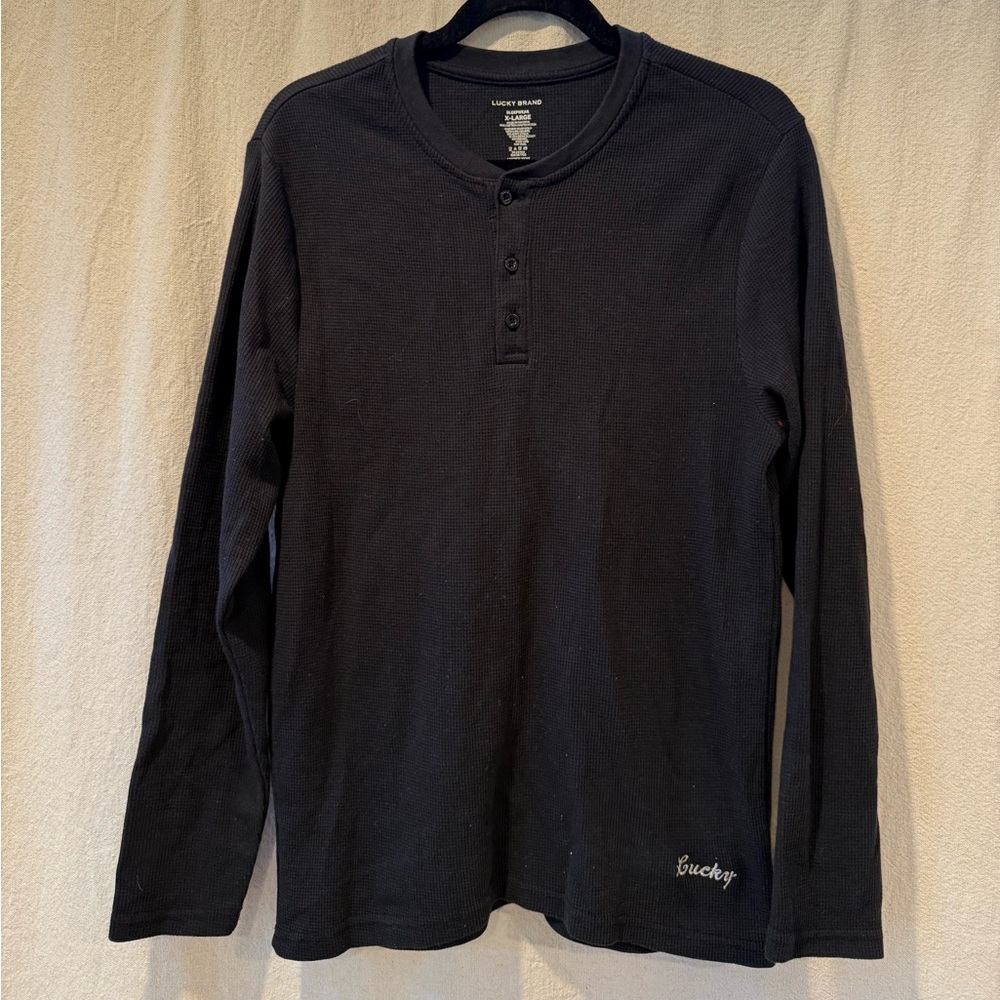 Lucky Brand Black Long-Sleeve Waffle Henley